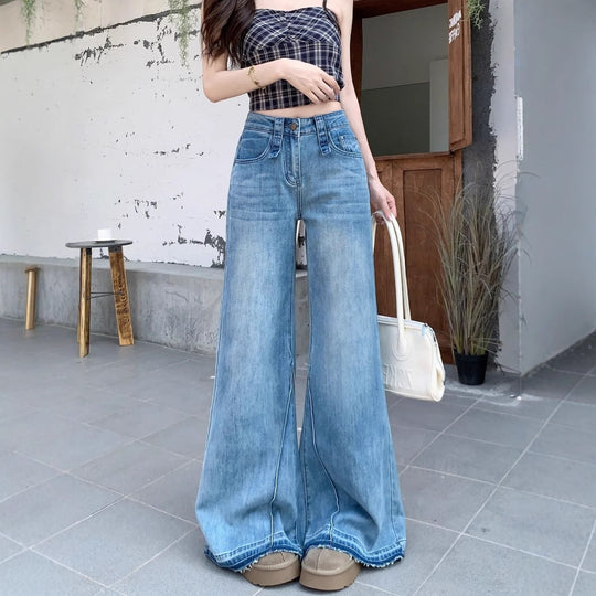 Damen Weite High-Waist Jeans mit lässigem Schnitt und modischen Details EB