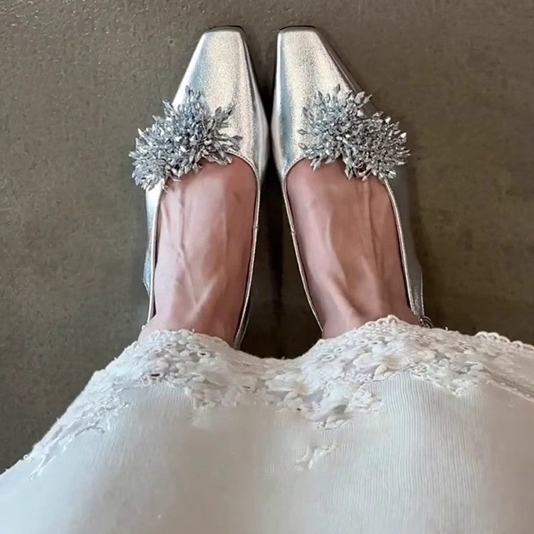 Damen Slingback-Pumps mit funkelnden Zier-Elementen und modischem Blockabsatz EB