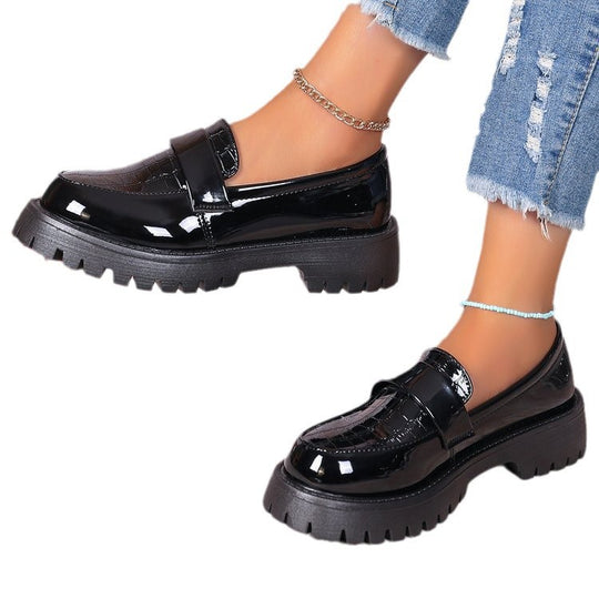Damen modische Lackleder Slipper mit Gummisohle EB