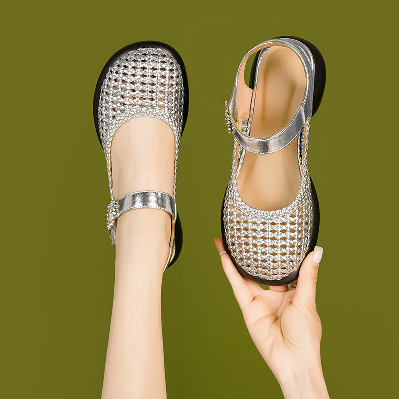 Damen Ballerinas mit modischem Netzdesign und eleganter Schmuckschnalle EB