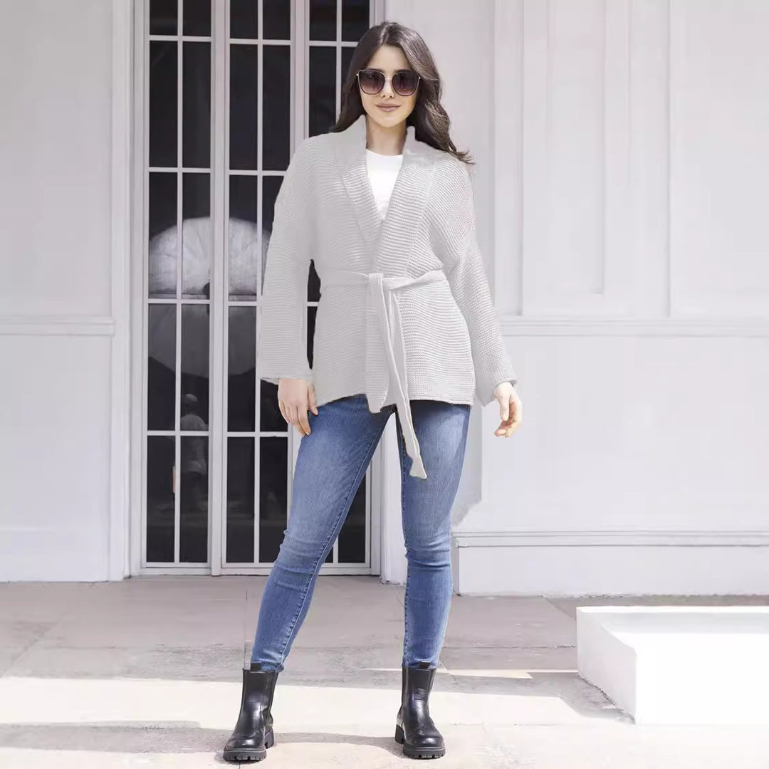 Damen Strickjacke mit Bindegürtel und lässigem Schnitt EB