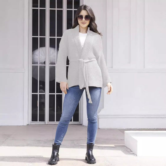 Damen Strickjacke mit Bindegürtel und lässigem Schnitt EB