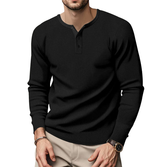 Herren Langarm Henley-Oberteil mit strukturierter Oberfläche EB