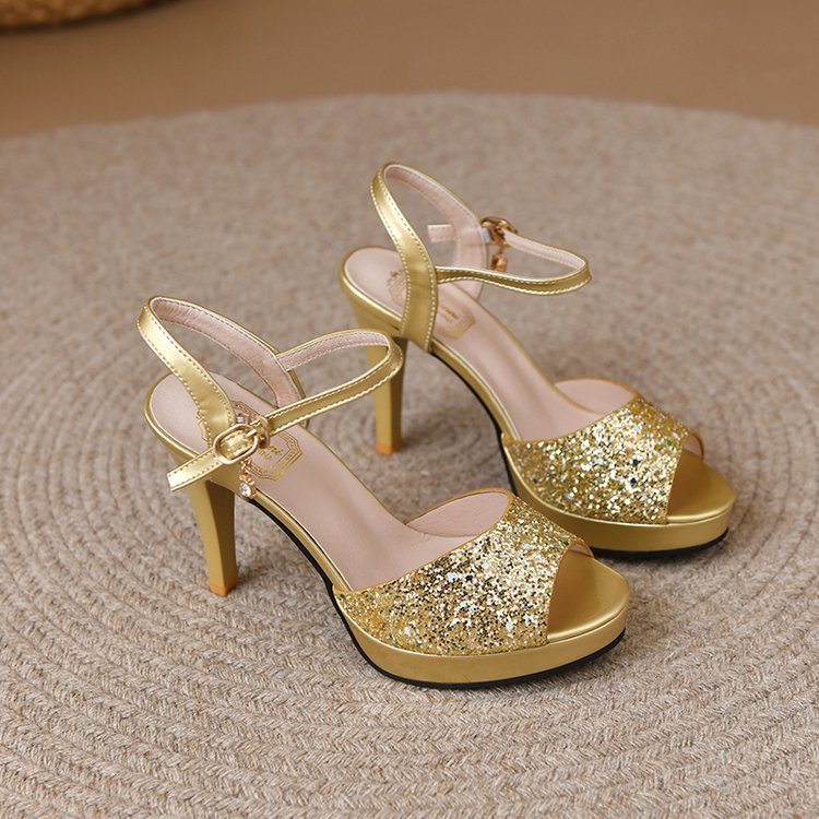 Damen glitzernde High Heelsandaletten mit elegantem Riemen EB