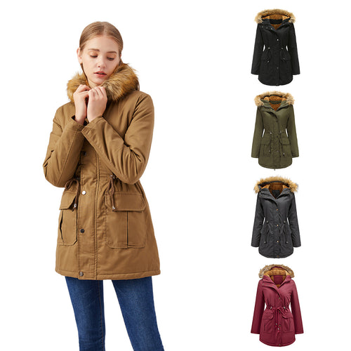 Damen warme Outdoor-Parka mit abnehmbarer Kapuze und luxuriösem Kunstfell EB