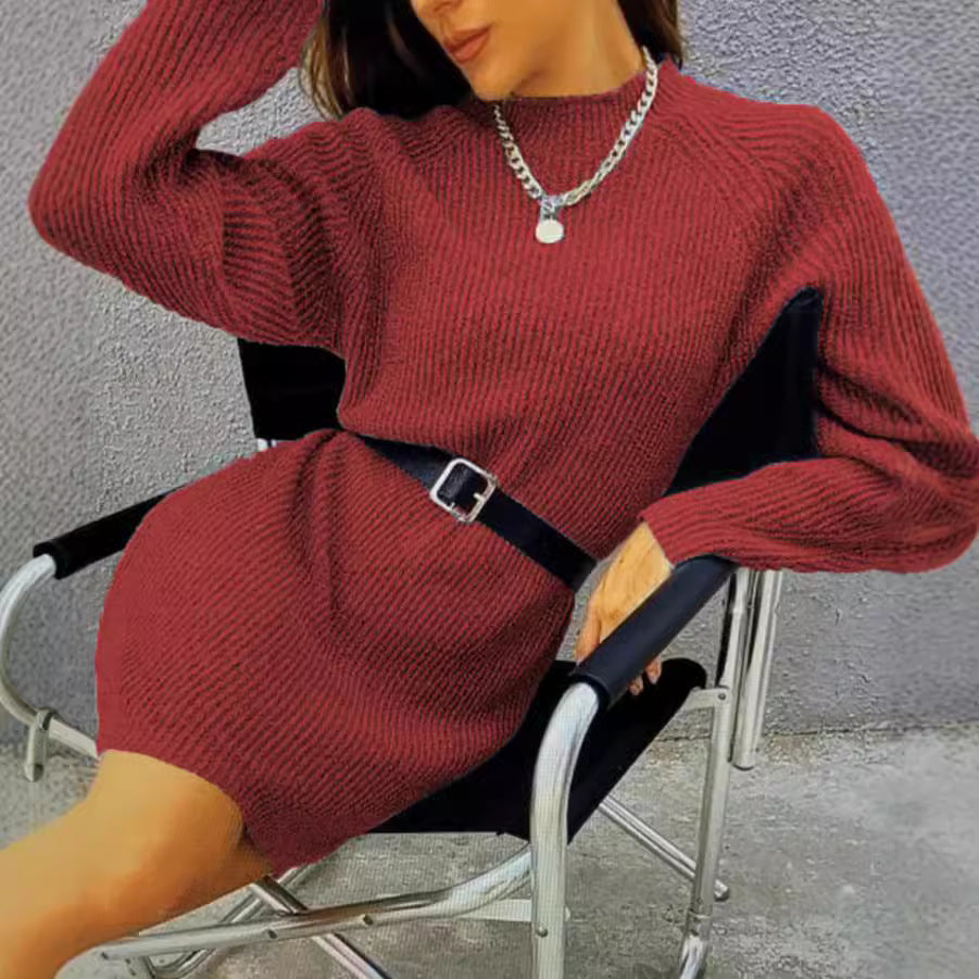 Damen Strickkleid mit lässigem Schnitt und modischem Rippenmuster EB