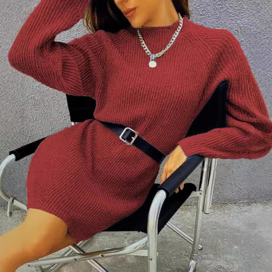 Damen Strickkleid mit lässigem Schnitt und modischem Rippenmuster EB