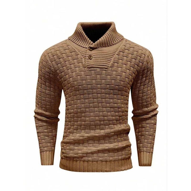 Herren nan strukturierter Strickpullover mit hochschließendem Stehkragen und Zierknopfleiste EB