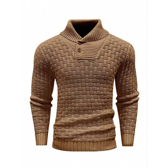 Herren nan strukturierter Strickpullover mit hochschließendem Stehkragen und Zierknopfleiste EB