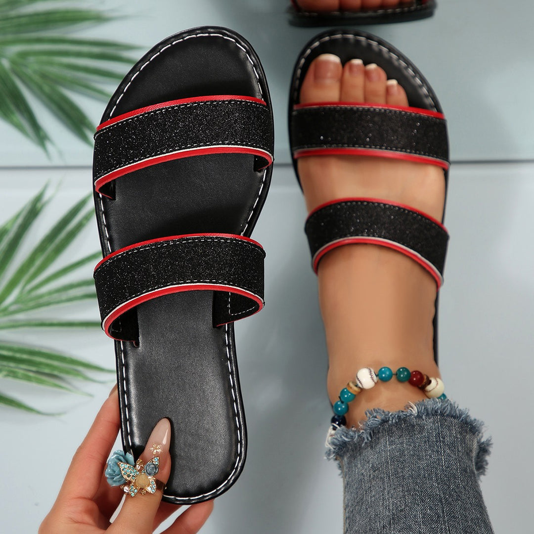 Damen Sportliche Sandalen mit Glitzerelementen und verstellbaren Riemen EB