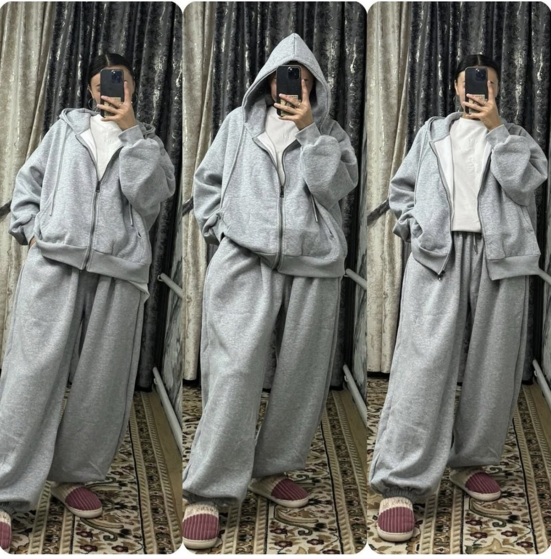 Damen nan übergroße Kapuzenjacke mit Reißverschluss und weite Jogginghose Lounge Set EB