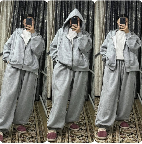 Damen nan übergroße Kapuzenjacke mit Reißverschluss und weite Jogginghose Lounge Set EB