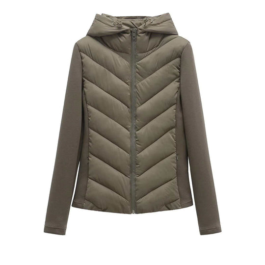 Damen nan gesteppte Kapuzenjacke mit Chevron‑Stepp, Einsätzen aus Softshell und verdecktem Reißverschluss EB