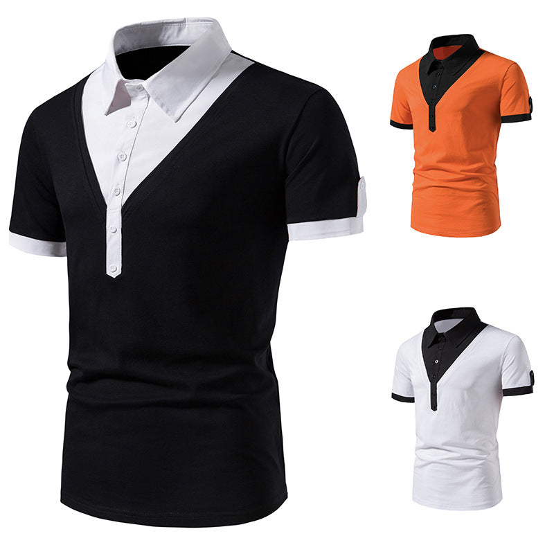 Herren Kurzarm Poloshirt mit V-Ausschnitt und kontrastierendem Kragen EB