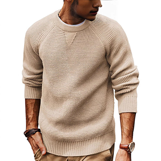 Herren lässiger Strickpullover mit strukturiertem Gewebemuster und Rundhalsausschnitt EB