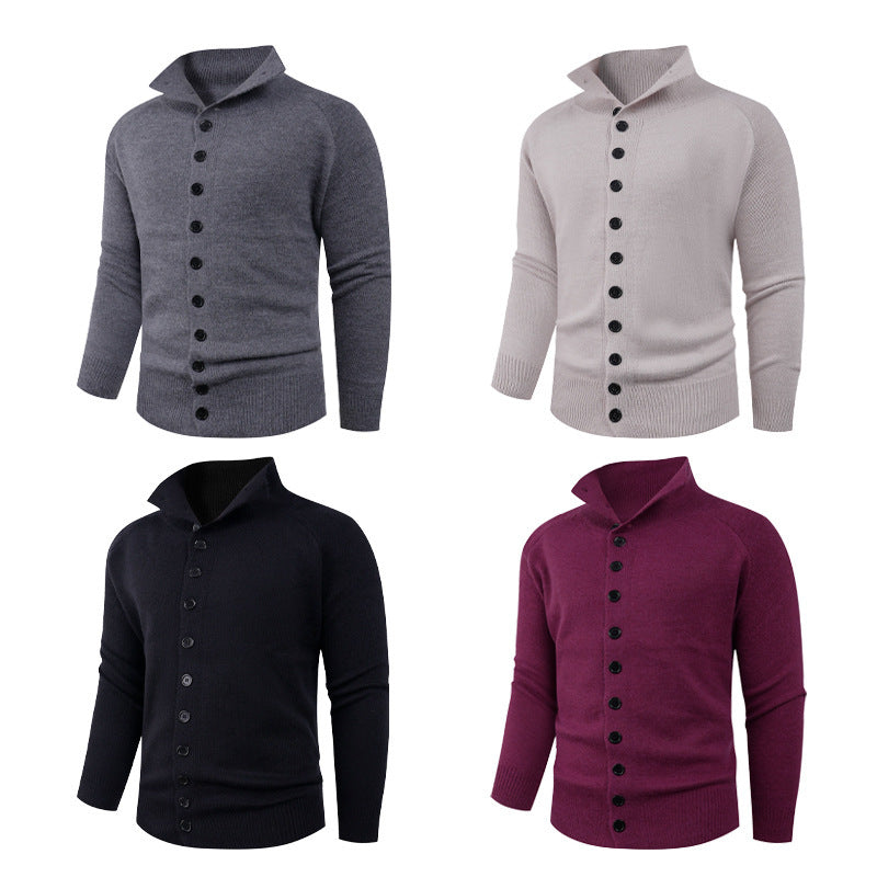Herren Strickpullover mit hohem Kragen und Knopfverschluss EB