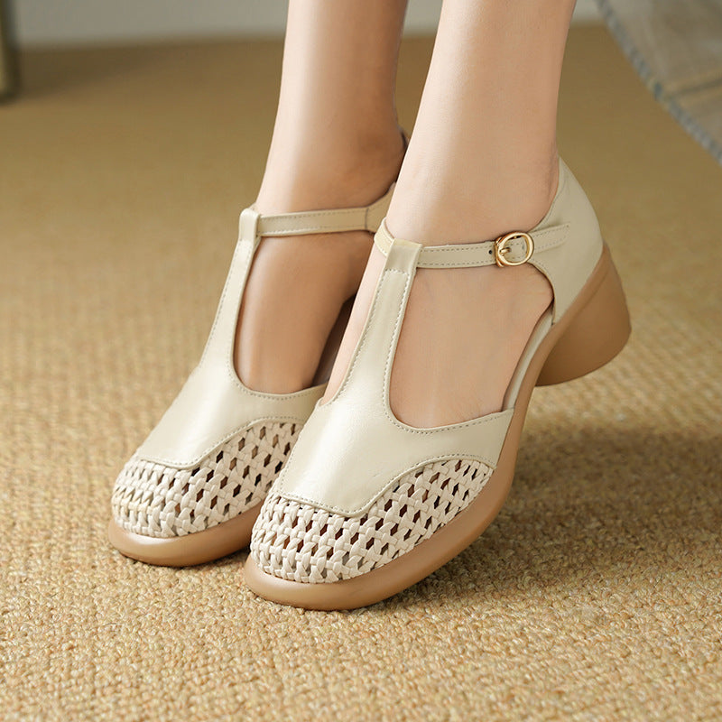 Damen Sandalen mit geflochtenem Vorderteil und komfortablem Blockabsatz EB