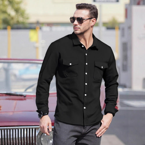 Herren Lässiges Langarmhemd mit praktischen Brusttaschen und modernem Schnitt EB