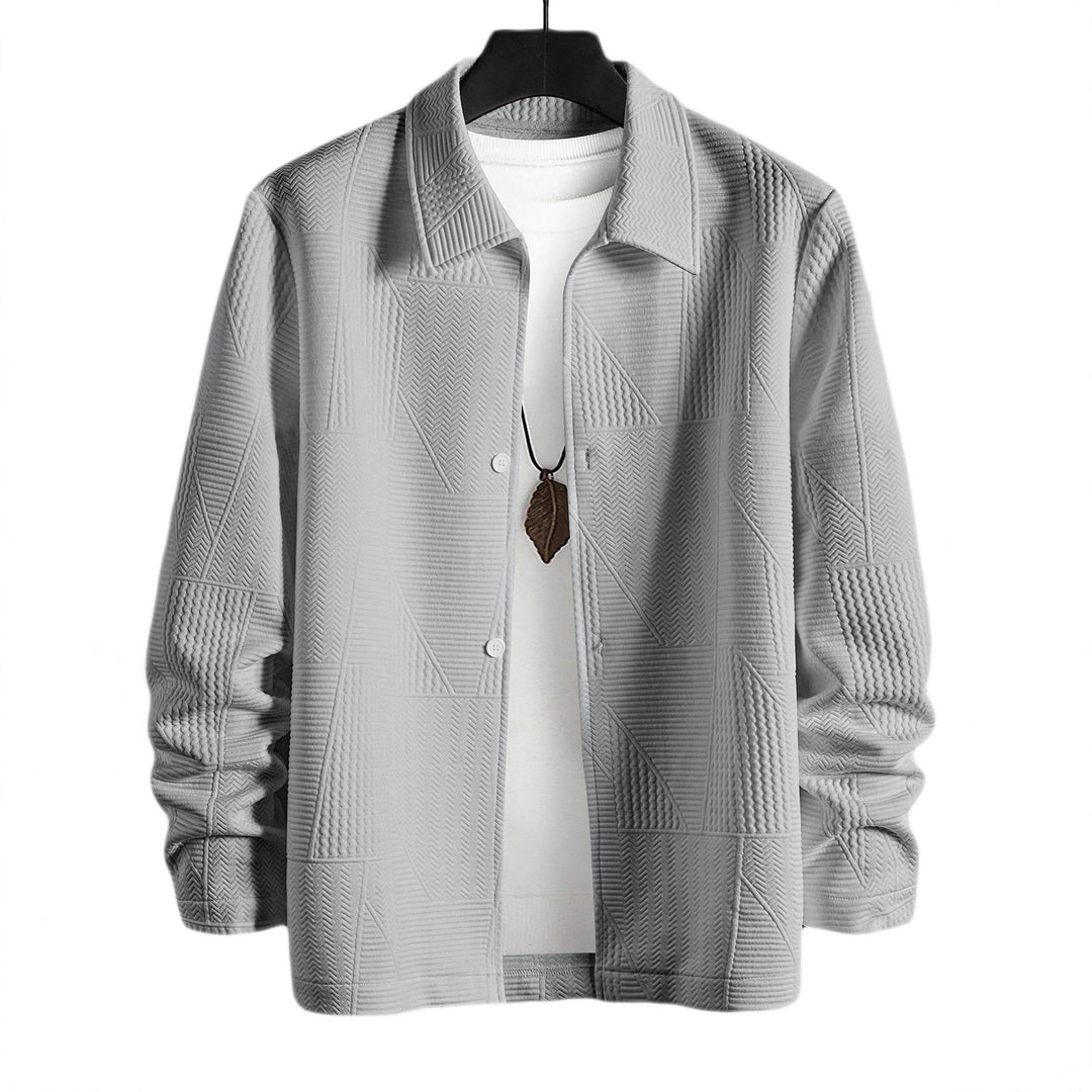 Herren nan strukturierte Shirtjacke im Patchwork-Relief mit Hemdkragen EB