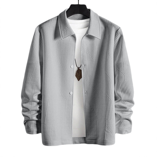 Herren nan strukturierte Shirtjacke im Patchwork-Relief mit Hemdkragen EB