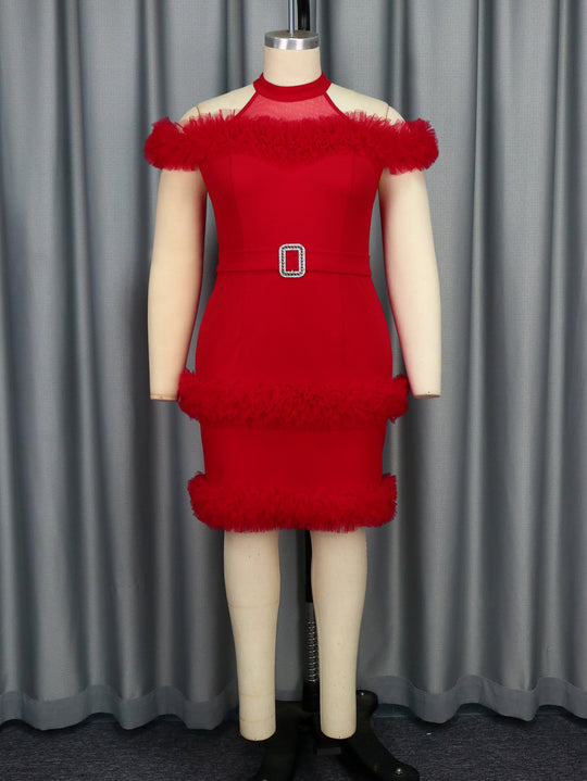 Damen elegantes Kleid mit fransigen Akzenten EB