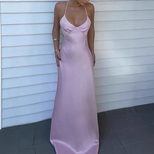 Damen Elegantes Maxikleid mit tiefem V-Ausschnitt und verstellbaren Spaghettiträgern EB