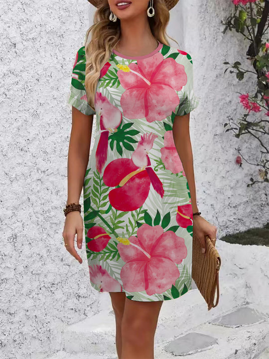 Damen komfortables Freizeitkleid mit lebhaftem Blumenmuster und lockerer Passform EB