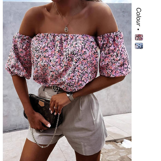 Damen Off-Shoulder Bluse mit voluminösen Puffärmeln und floralem Muster EB