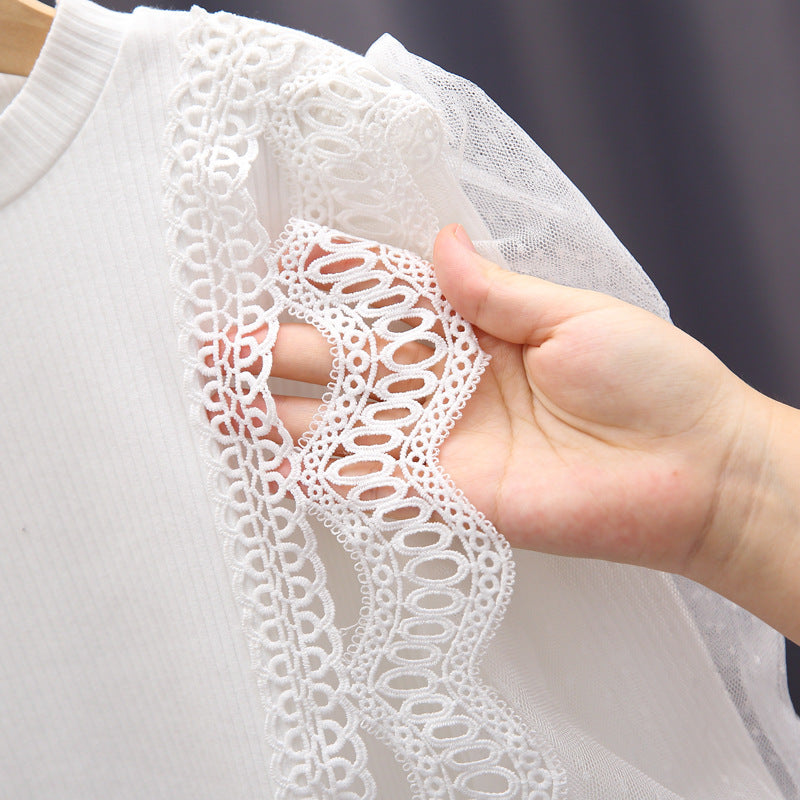 Mädchen Sweatshirt mit eleganten Rüschendetails und transparenten Tüllärmeln EB