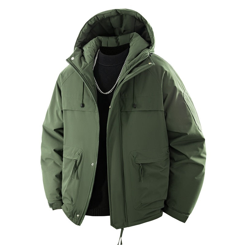 Herren wattierter Kapuzenparka mit hoher Stehkragenlösung, verstellbarem Kordelzug und multifunktionalen Außentaschen EB