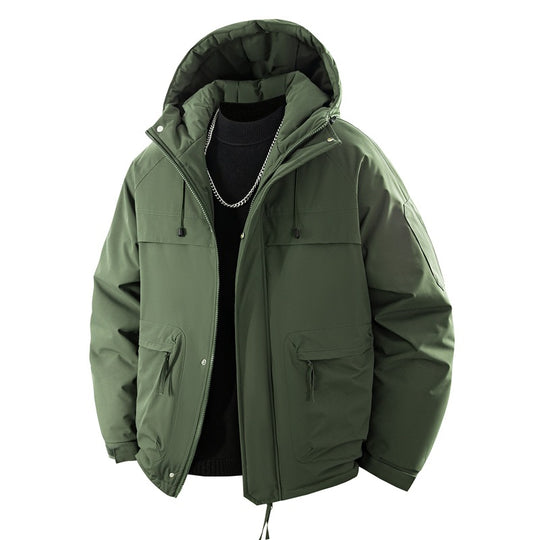 Herren wattierter Kapuzenparka mit hoher Stehkragenlösung, verstellbarem Kordelzug und multifunktionalen Außentaschen EB
