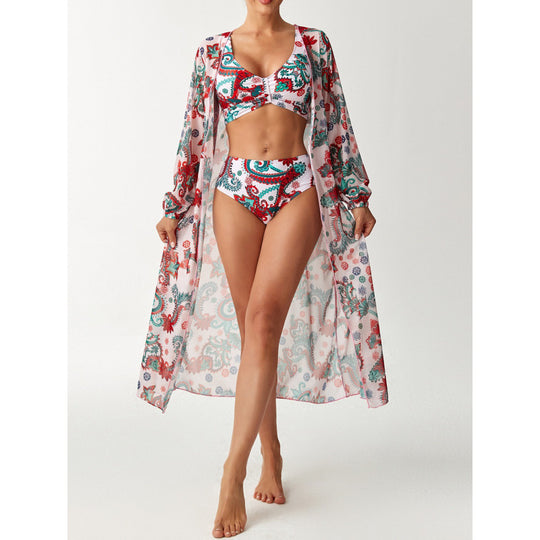 Damen Bikiniset mit farbenfrohem Design und transparenter Strandumhüllung EB