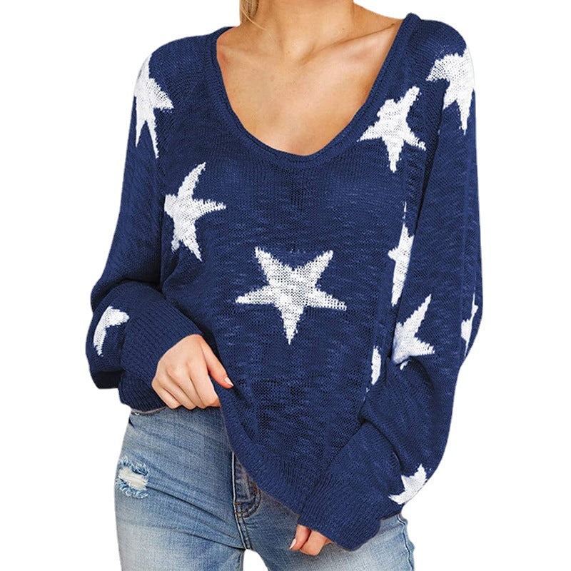 Damen stylischer Strickpullover mit Sternenmotiv EB