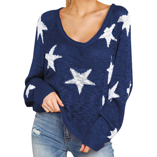 Damen stylischer Strickpullover mit Sternenmotiv EB