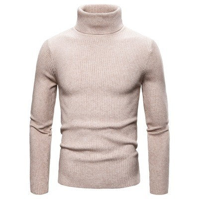 Herren Ripp-Strickpullover mit hohem Kragen und körpernahem Schnitt EB