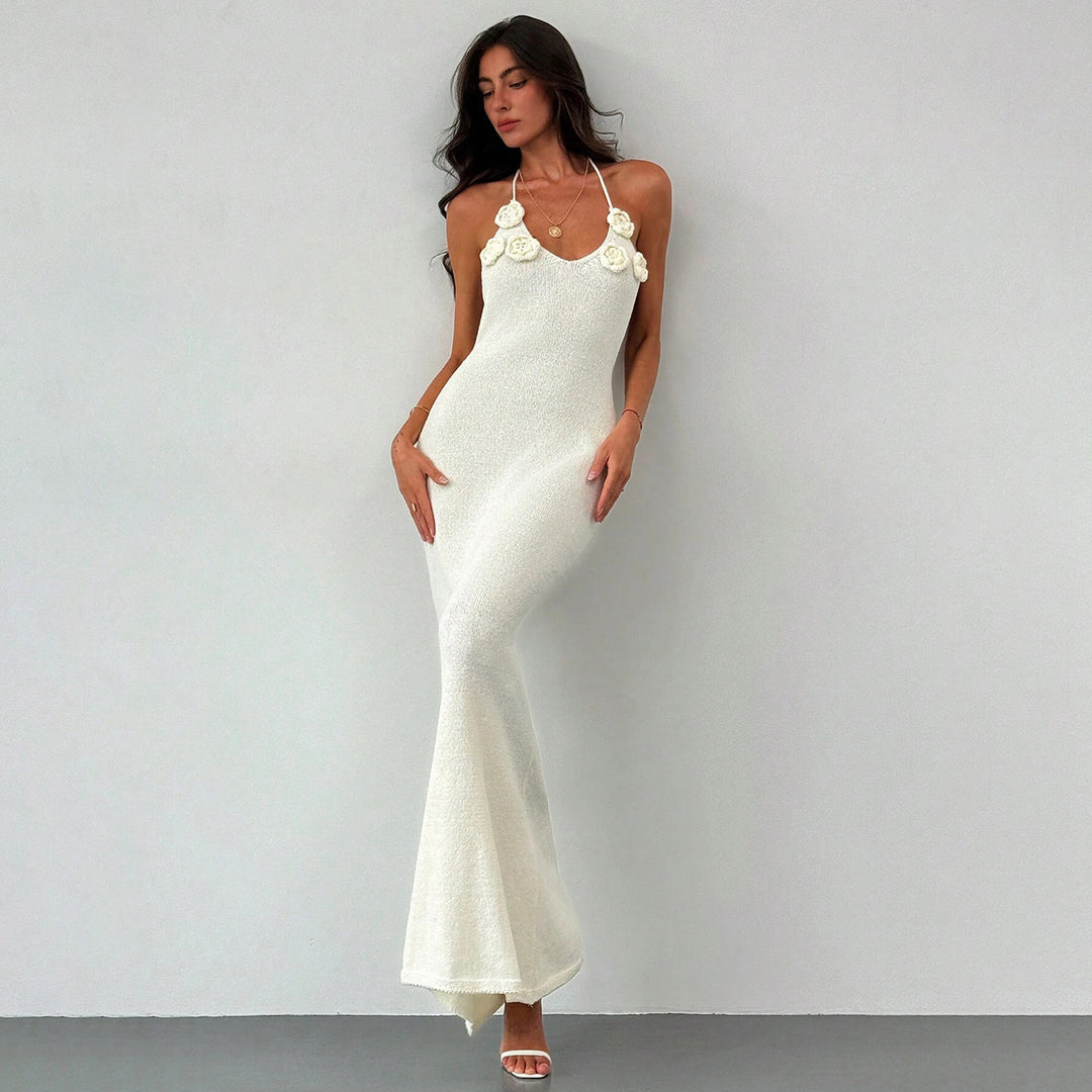 Damen glitzerndes Maxikleid mit eleganten Blumenapplikationen EB