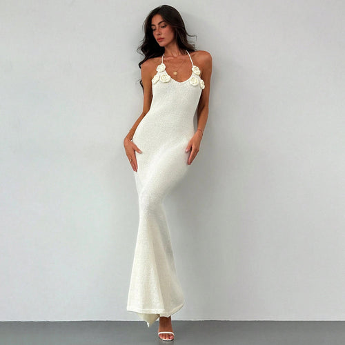 Damen glitzerndes Maxikleid mit eleganten Blumenapplikationen EB