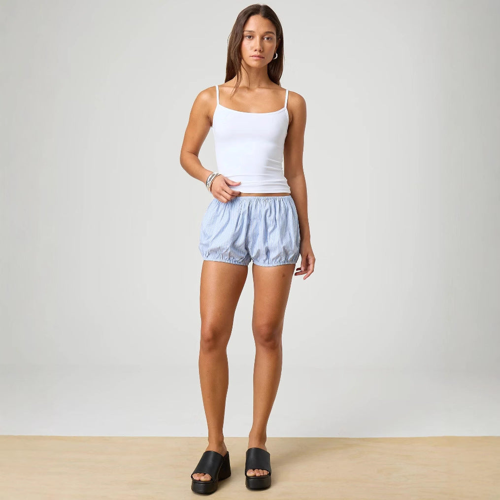 Damen entspannte Shorty-Pyjama-Set mit zartem Streifenmuster EB