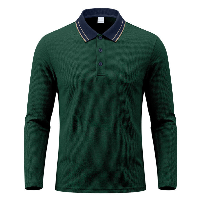 Herren nan langärmliges Piqué-Poloshirt mit Kontrastkragen und Dreiknopfleiste EB