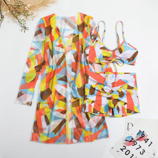 Damen Bikiniset mit floralem Oberteil und luftiger Wickeljacke EB