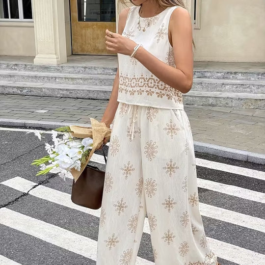 Damen zwei-teiliges Sommer Set mit feiner Stickerei und weitem Schnitt EB