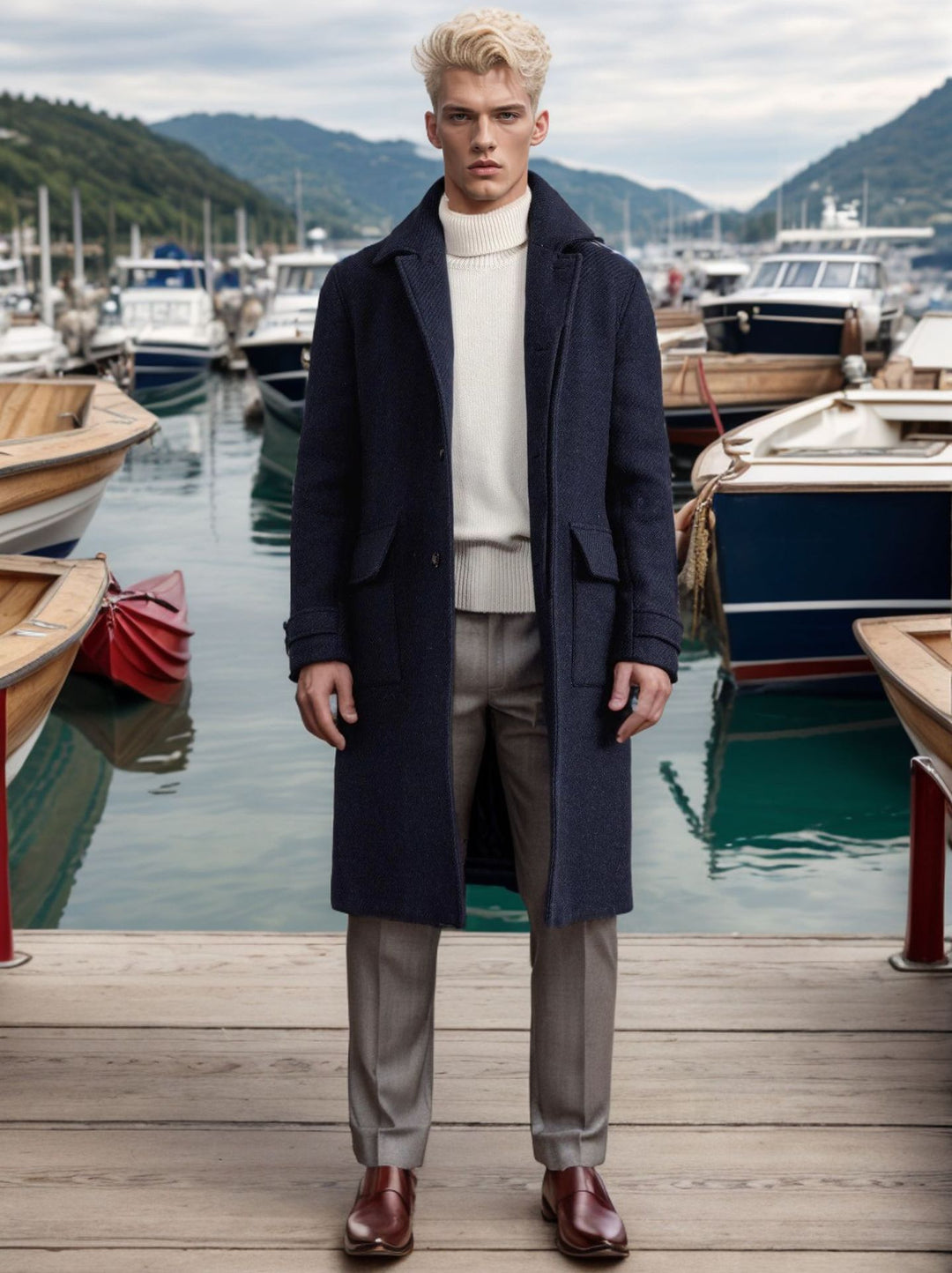 Herren eleganter Langmantel im Hahnentrittmuster EB