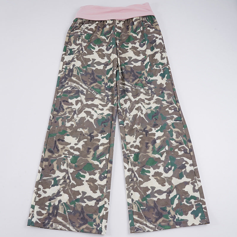 Damen nan weite Lounge-Hose mit Umschlagbund, Camouflage‑Muster und elastischem Komfortstretch EB