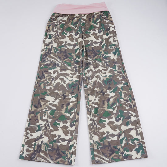 Damen nan weite Lounge-Hose mit Umschlagbund, Camouflage‑Muster und elastischem Komfortstretch EB