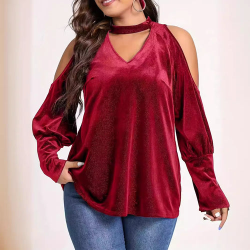 Damen Elegantes und glitzerndes Oberteil mit kalten Schultern EB