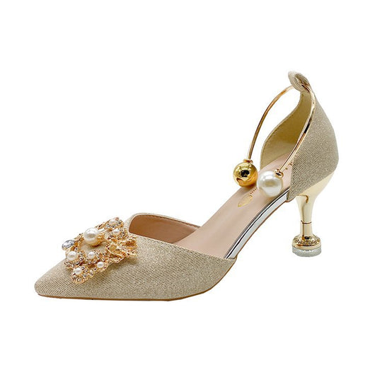 Damen elegante Slingback-Pumps mit luxuriösem Perlenschmuck EB