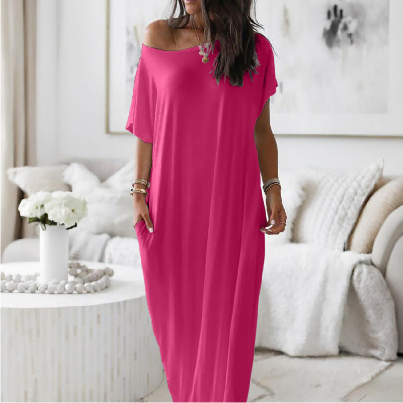 Damen Lockere Maxikleid mit Animal-Print und Seitentaschen EB