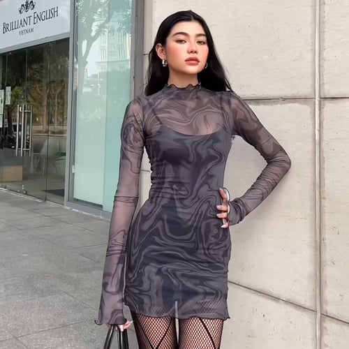 Damen figurbetontes Netzkleid mit marbled Effekt EB