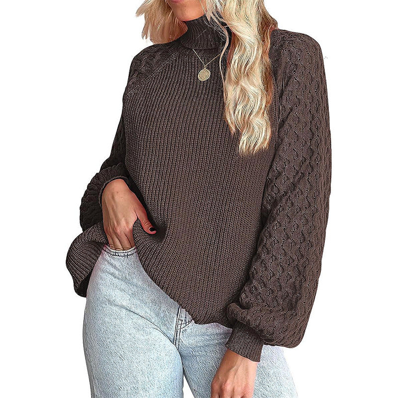 Damen Strickpullover mit rollkragen und strukturierten Ärmeln EB