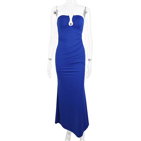 Damen Elegantes trägerloses Maxikleid mit raffiniertem Schlüssel-Ausschnitt und figurformendem Schnitt EB